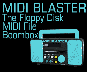 MIDI Blaster banner graphic showing the boombox-style MIDI player